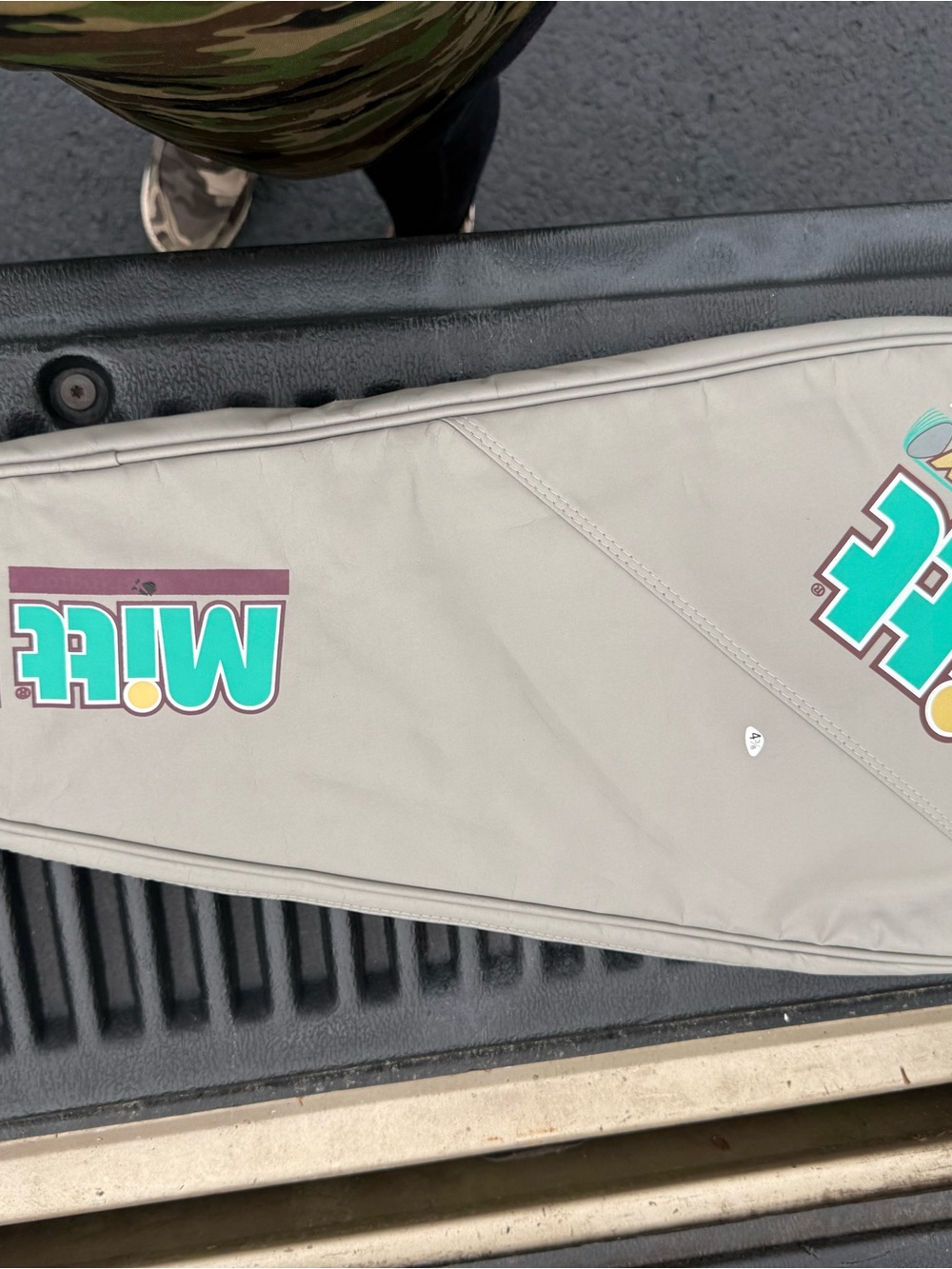 Mi Beige Cargo Pants with Teal Logo Accent